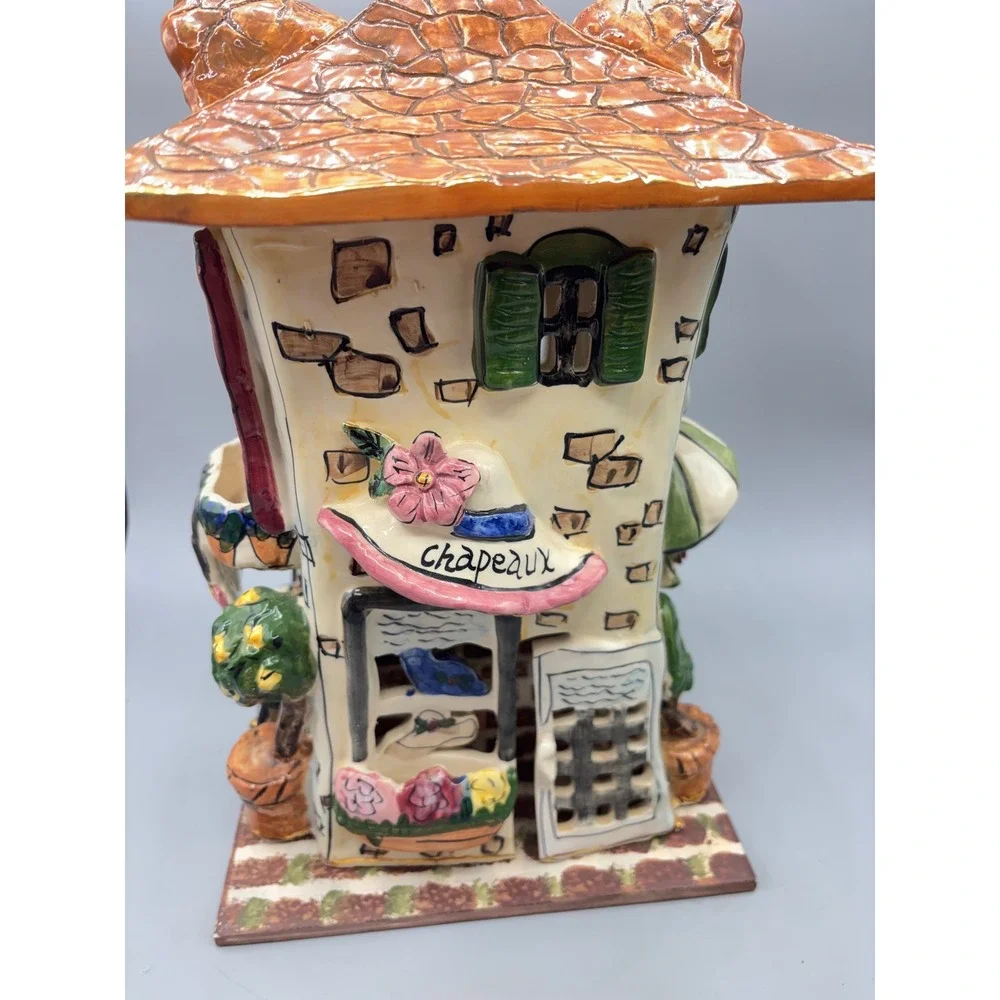 Heather Goldminc Blue Sky Hand Painted Ceramic French Village Fleuriste Luminary